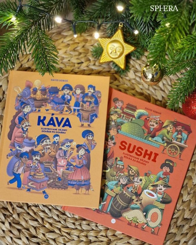 🍣☕️Dvě knihy o sushi a kávě — ideální vánoční dárek pro milovníky dobrých chutí! Ilustrované příběhy o historii kávy a...
